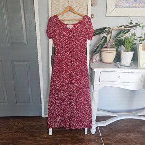 Decked Out Red Floral Button-Down Maxi Dress | Size M | Vintage Boho Cottagecore